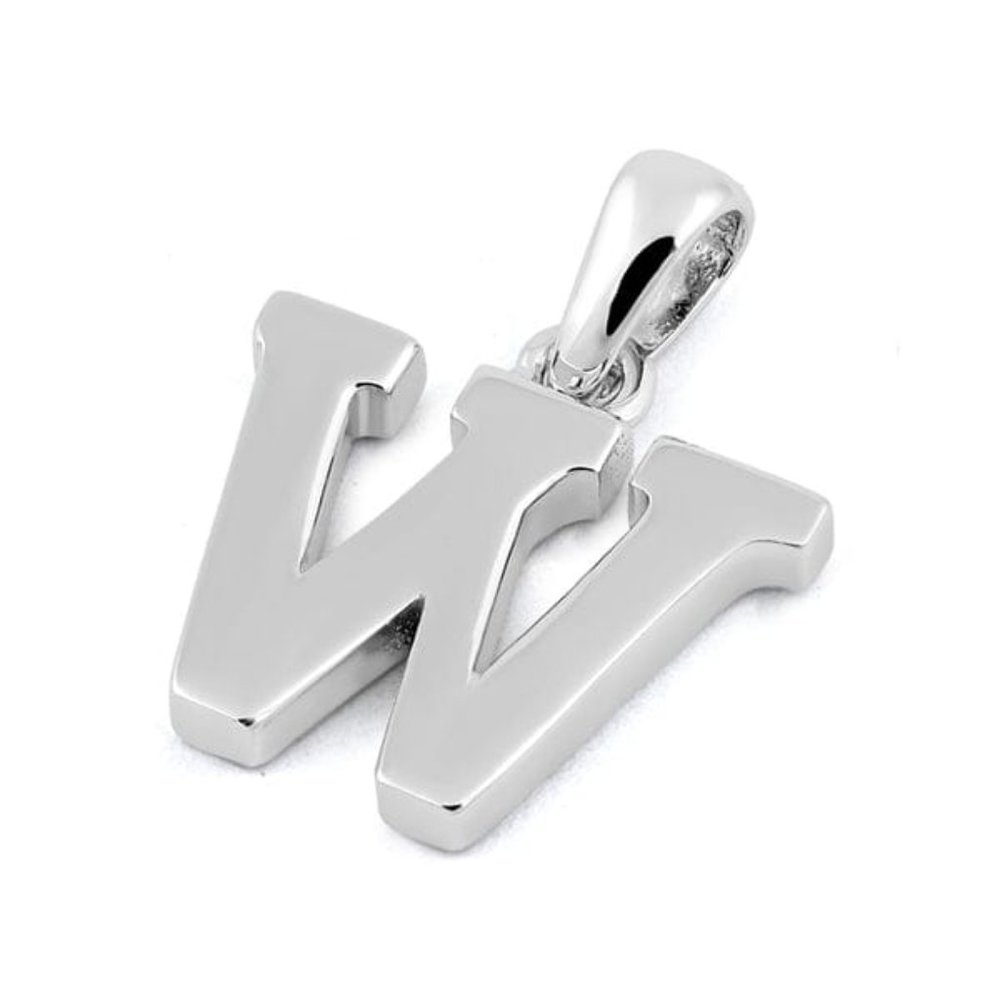 Sterling Silver Plain Letter W Initial Pendant